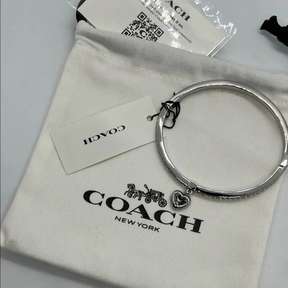 COACH Stone Heart Charm Bangle Bracelet | NWT | Perfect Jewelry Gift - Picture 2 of 8